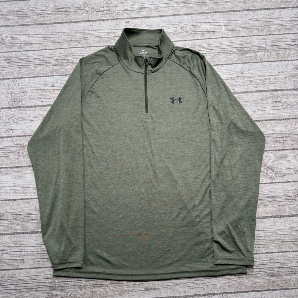 Under Armour Sweatshirt Men's XL Olive Green Heather Loose Fit Half-Zip Pullover